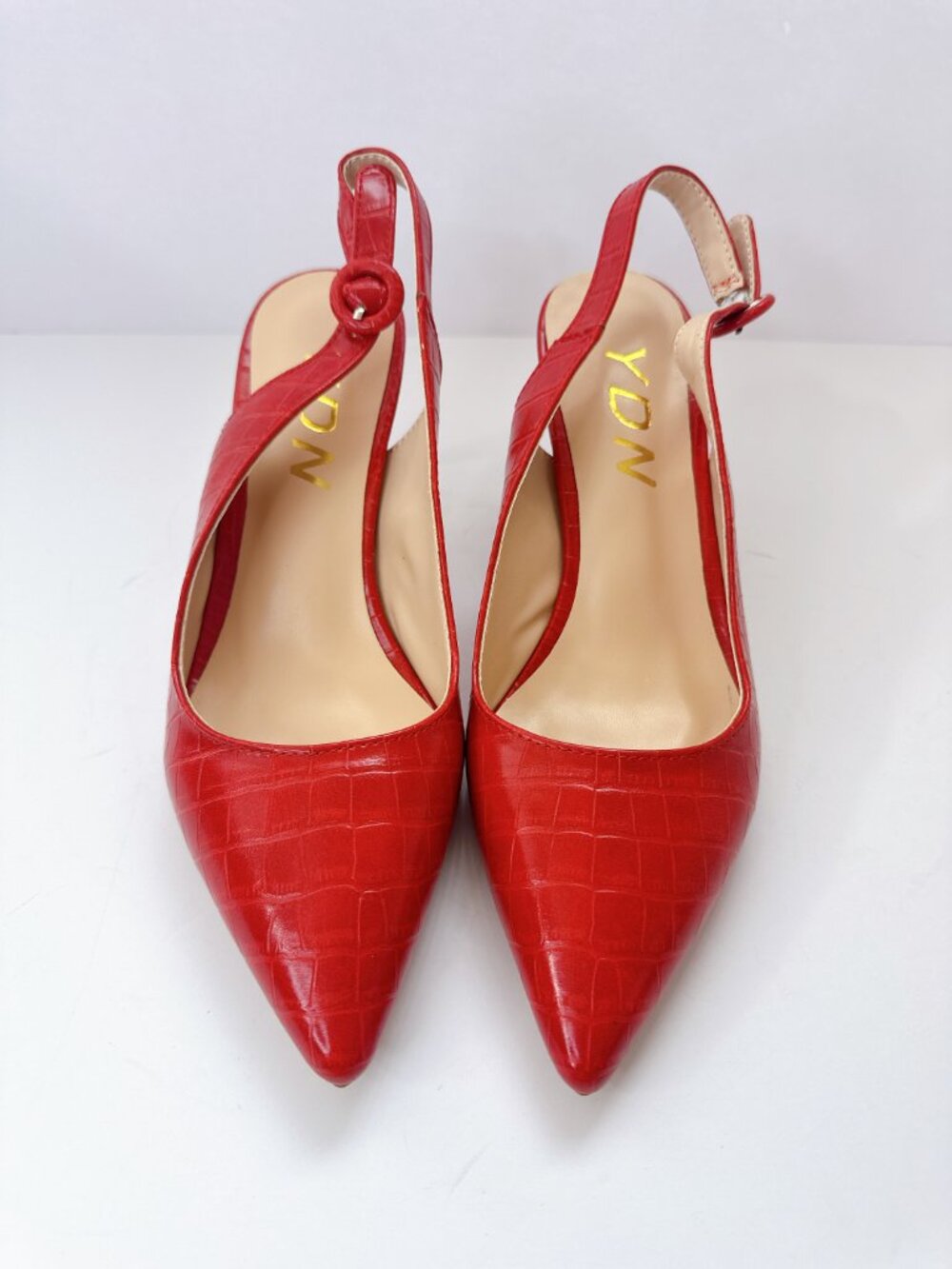 Size 8.5 Red Croc Embossed Slingback Heels Pointed Toe Elegant Pumps YDN